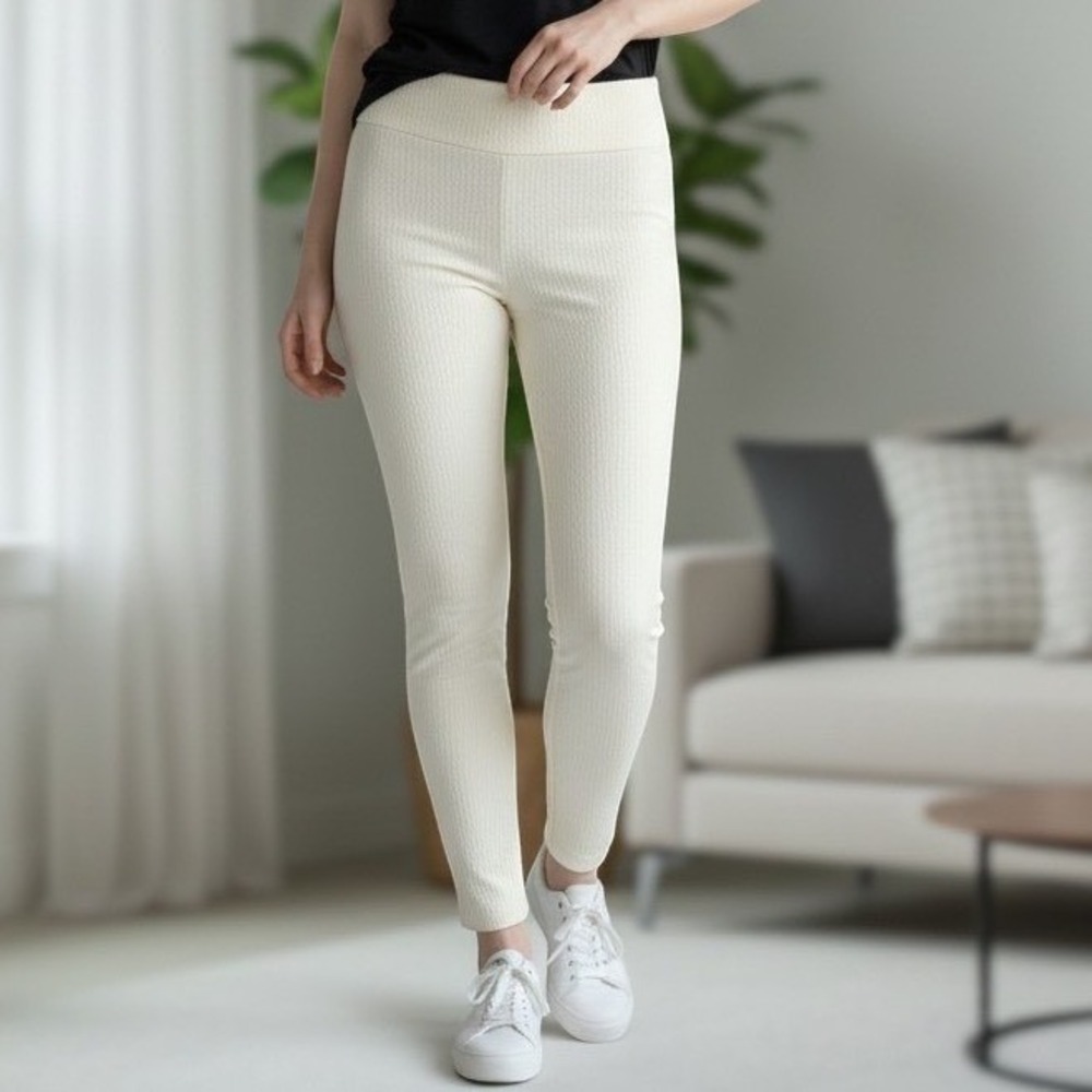 Up! Pants Women 4 Cream NWT‎ Tummy Control Textured Slimming Ankle Pants 67024UP